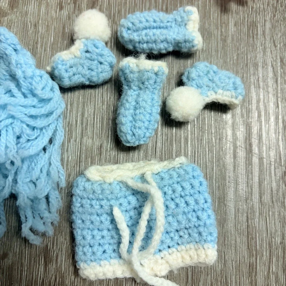 Vintage Handmade Crochet Knit Doll Clothes Poncho Shawl Hat Booties Set 7pc